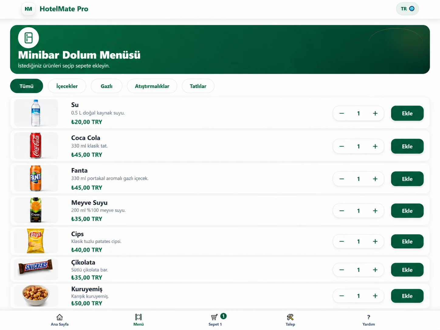 Minibar Dolum Menüsü